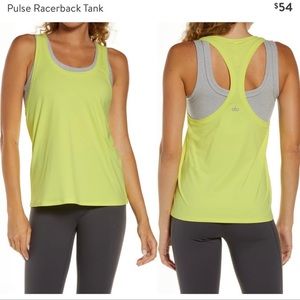 ALO Yoga Neon Lime Racerback Tank with Gray Trim